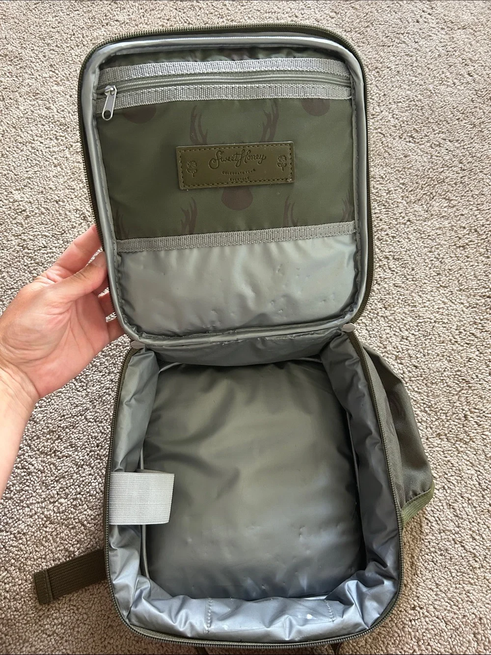 Sweet Honey Olive Green Deer-Print Kid’s Backpack & Lunch Bag Set